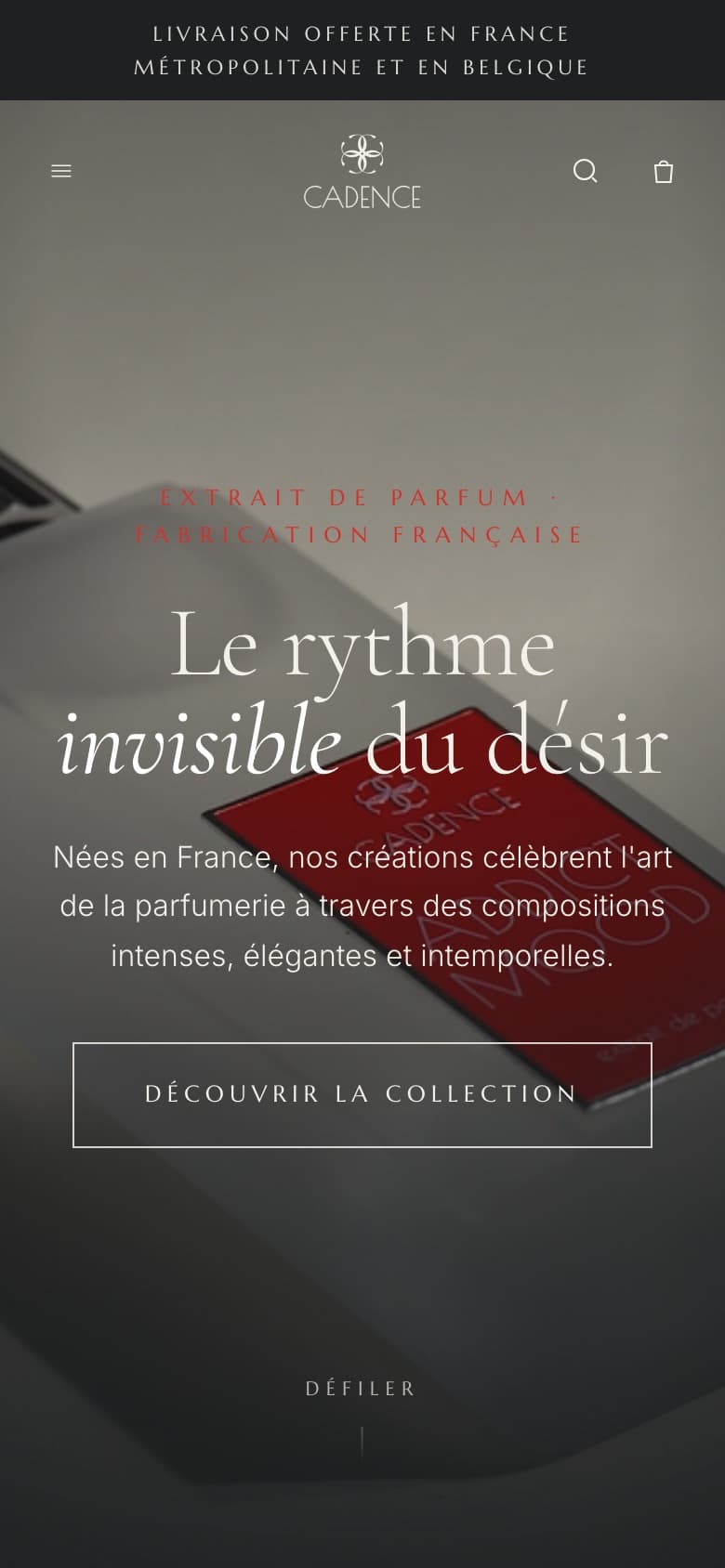 La même boutique Maison Cadence en version mobile — design responsive